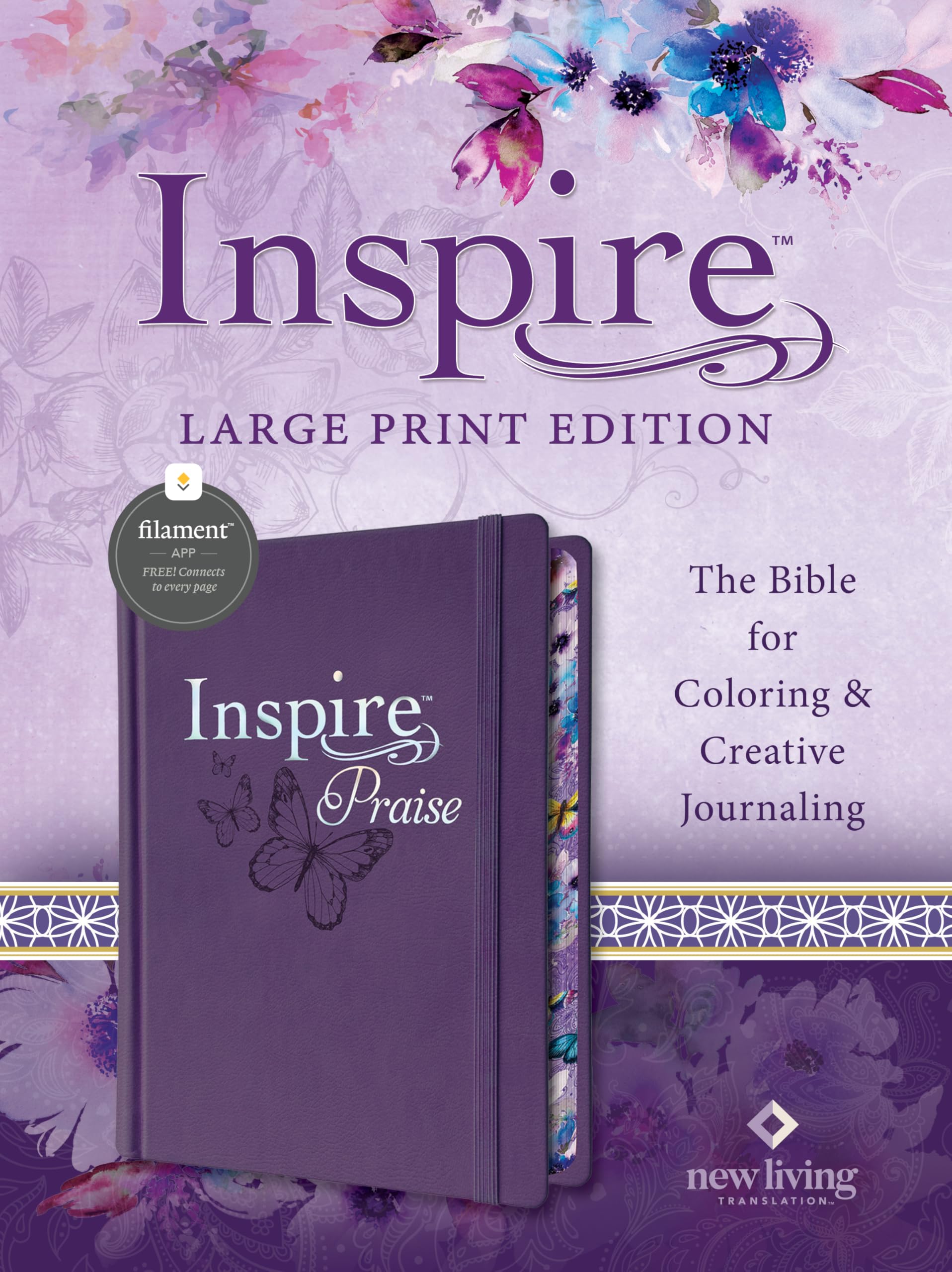 NLT Inspire PRAISE Bible Large Print, Filament Enabled (Hardcover LeatherLike, Purple) 9781496487896