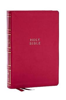 NKJV Compact Center-Column Reference Bible, Dark Rose Leathersoft, Red Letter, Comfort Print