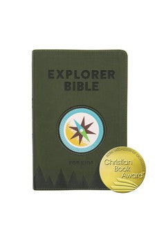 CSB Explorer Bible for Kids, Olive Compass LeatherTouch, Red Letter, Full-Color Design, Photos, Illustrations, Charts, Videos, Activities, Easy-to-Read Bible Serif Type