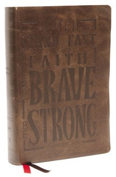 NKJV Giant Print Center-Column Reference Bible, Verse Art Cover Collection, Genuine Leather, Brown, Thumb Indexed, Red Letter, Comfort Print 9780785292807